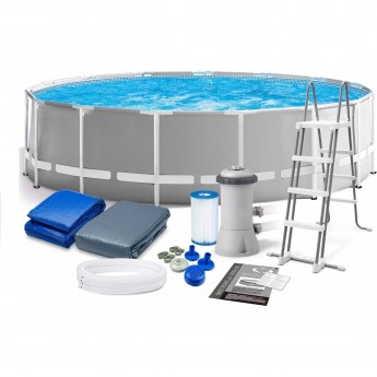 Каркасный бассейн круглый INTEX PRISM FRAME 26726 457х122, фильтр-насос, лестница, тент, подстилка
